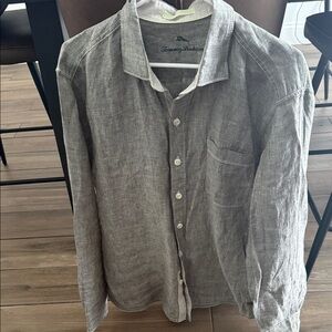 Tommy Bahama Gray Linen Button-Up Shirt